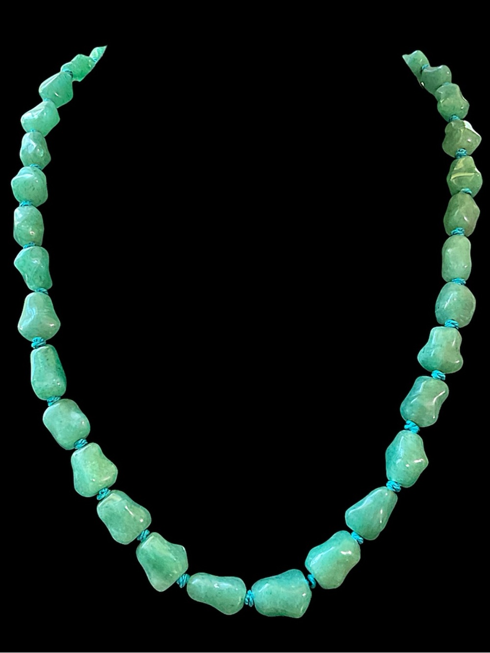 Antique Chinese Export Sterling Silver Jade Hand Knotted Necklace 18”